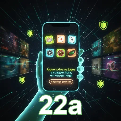 Imagem de um smartphone com app 22a para jogos de casino, destacando tecnologia de ponta e segurança móvel
